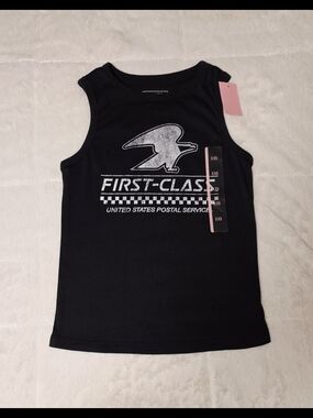 Hybrid Apparel Black Tank with White-Silver Postal Graphic(TC182)